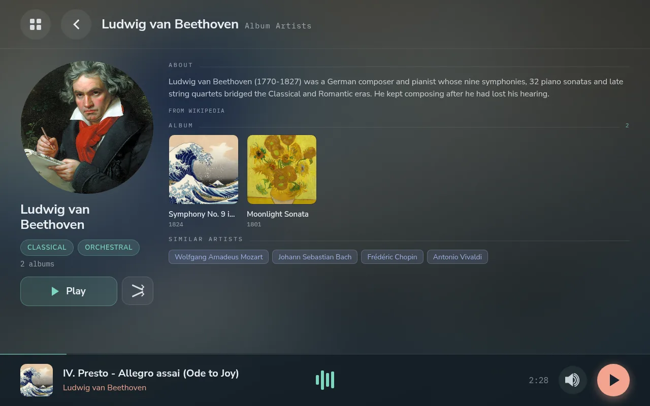 An artist page on the 10.1-inch panel