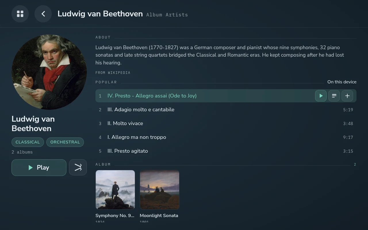 The Popular list, with one track's actions showing