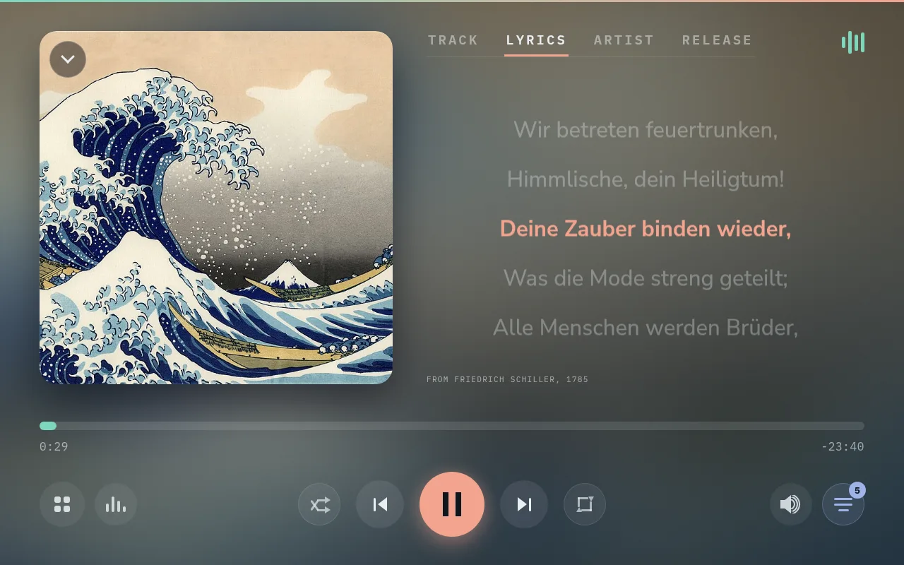 Synced lyrics on Now Playing