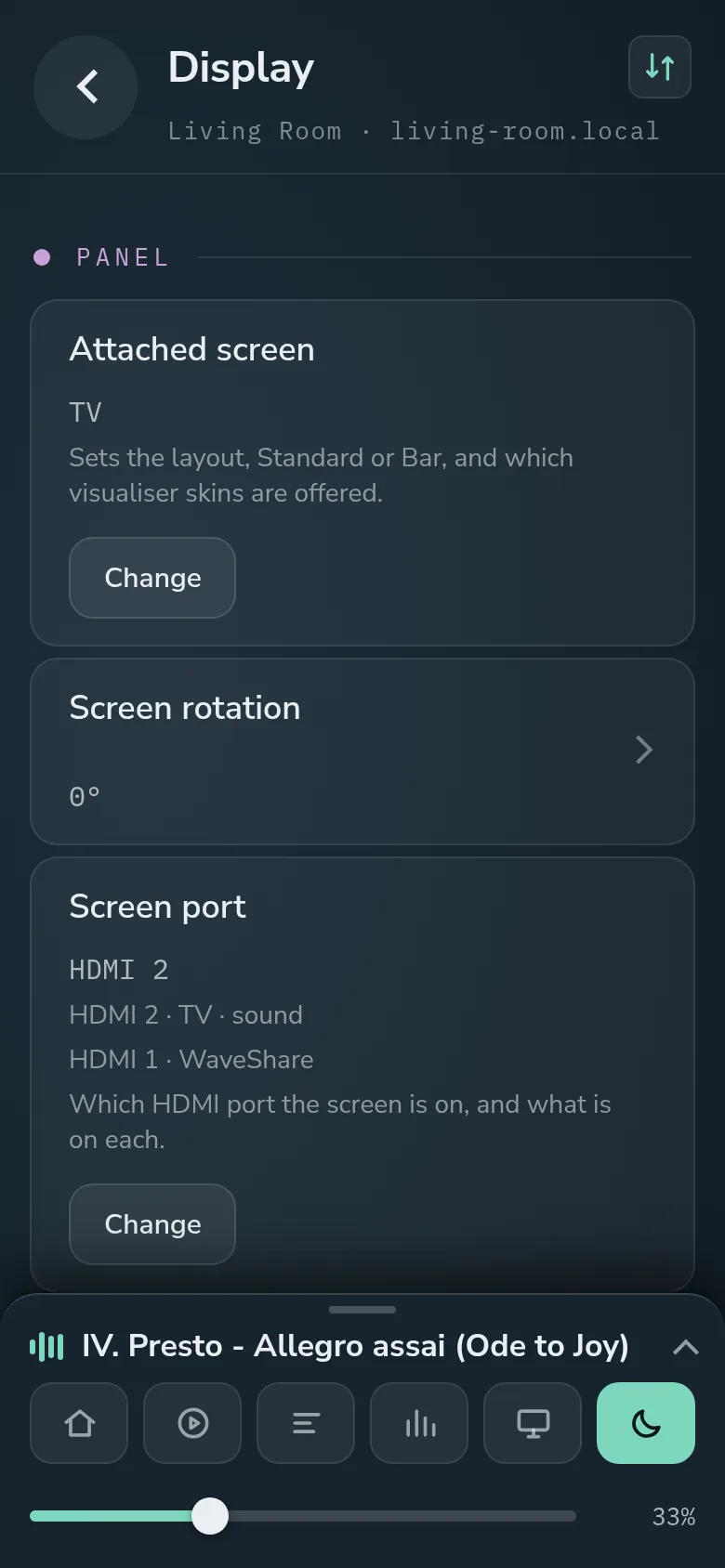 Display settings on a phone with a TV as the screen